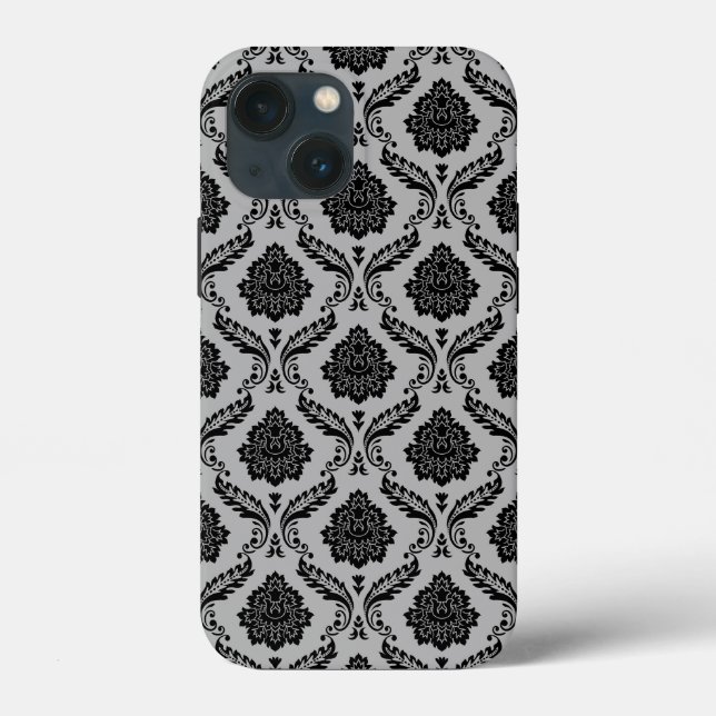 Coques Case-Mate iPhone Motif Damassé Rococo Noir sur Gris (Verso)
