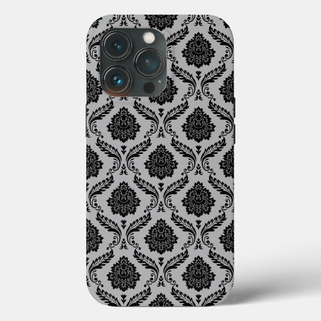 Coques Case-Mate iPhone Motif Damassé Rococo Noir sur Gris (Verso)