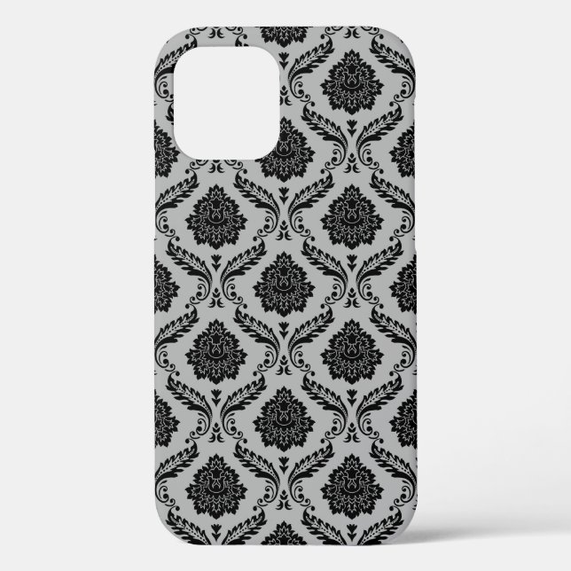 Coques Case-Mate iPhone Motif Damassé Rococo Noir sur Gris (Verso)