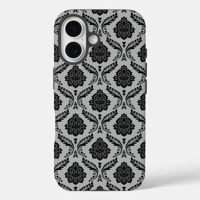 Coques Case-Mate iPhone Motif Damassé Rococo Noir sur Gris (Verso)