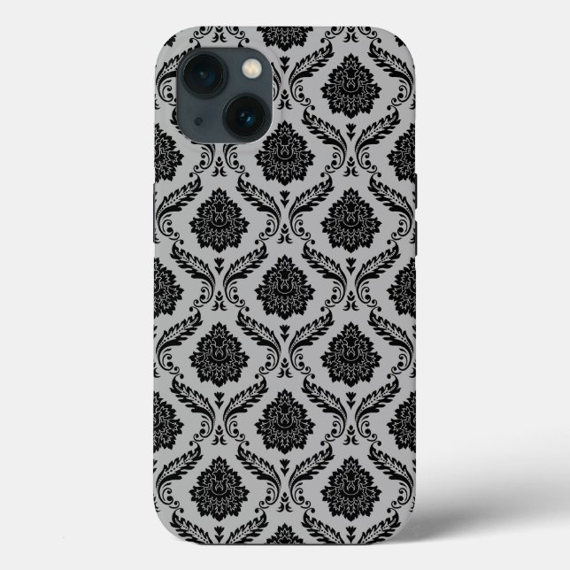 Coques Case-Mate iPhone Motif Damassé Rococo Noir sur Gris (Verso)