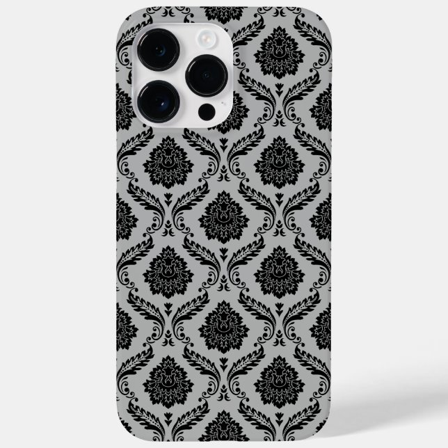 Coques Case-Mate iPhone Motif Damassé Rococo Noir sur Gris (Verso)