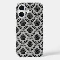 Motif Damassé Rococo Noir sur Gris
