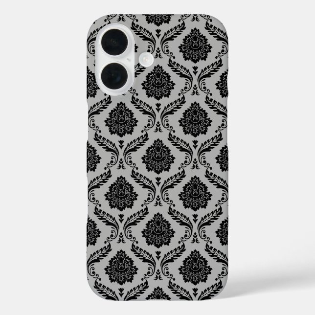 Coques Case-Mate iPhone Motif Damassé Rococo Noir sur Gris (Verso)