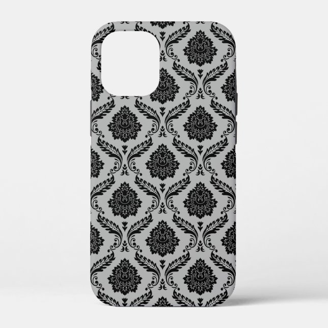 Coques Case-Mate iPhone Motif Damassé Rococo Noir sur Gris (Verso)
