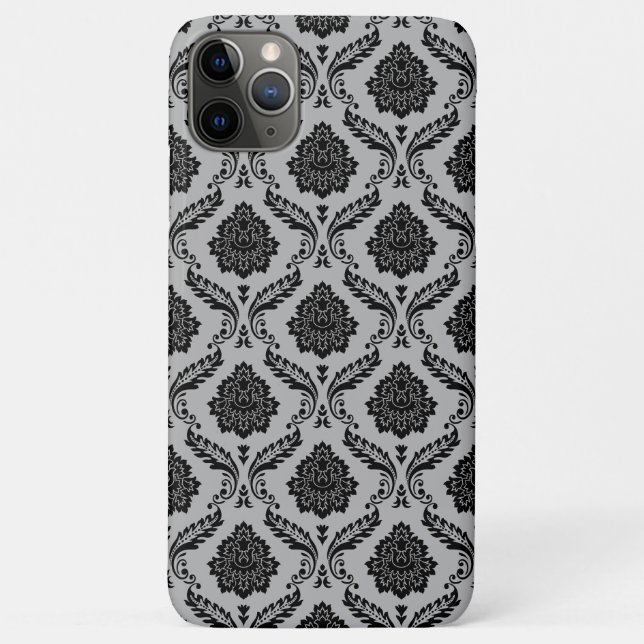 Coques Case-Mate iPhone Motif Damassé Rococo Noir sur Gris (Dos)