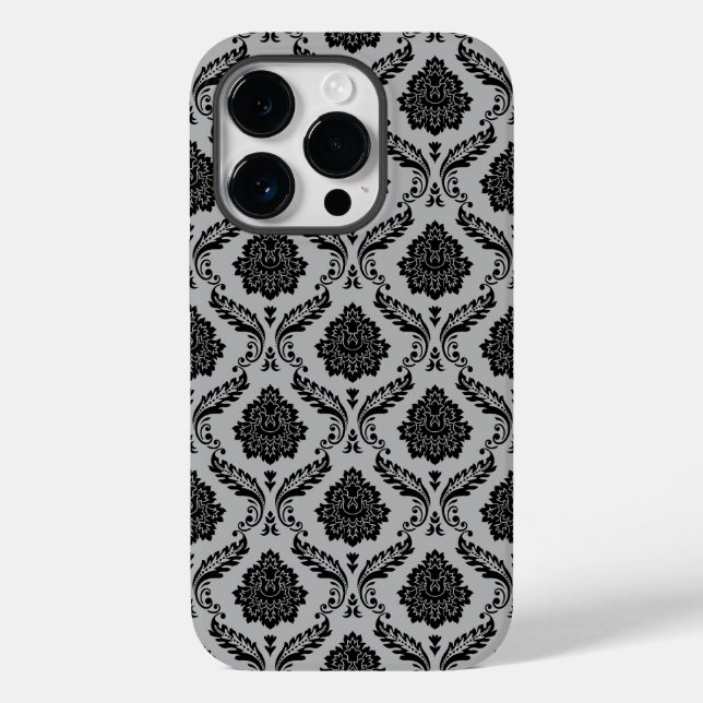 Coques Case-Mate iPhone Motif Damassé Rococo Noir sur Gris (Verso)
