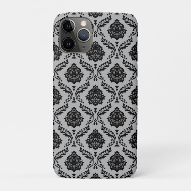Coques Case-Mate iPhone Motif Damassé Rococo Noir sur Gris (Dos)