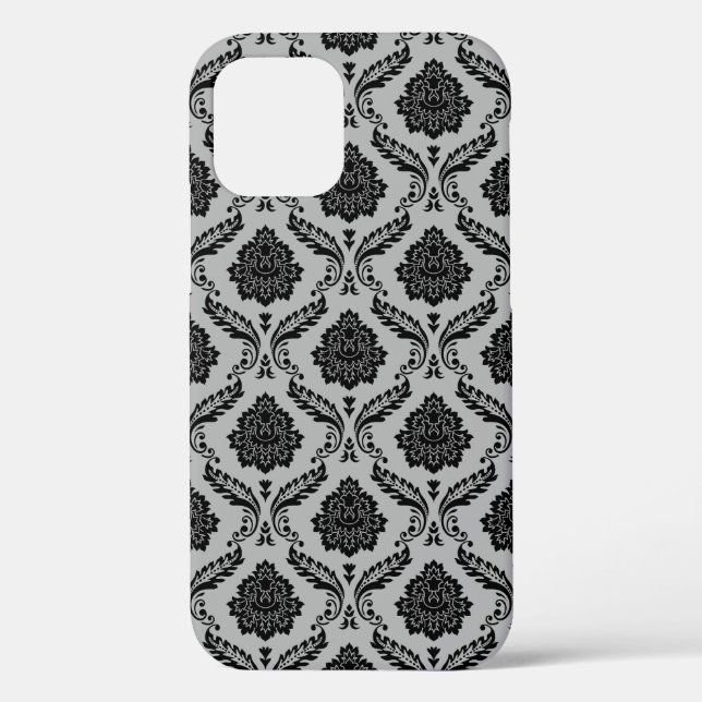 Coques Case-Mate iPhone Motif Damassé Rococo Noir sur Gris (Verso)