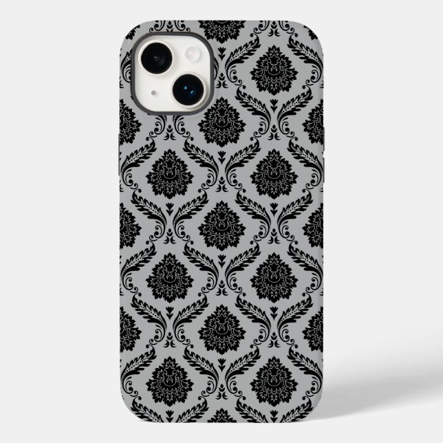 Coques Case-Mate iPhone Motif Damassé Rococo Noir sur Gris (Verso)