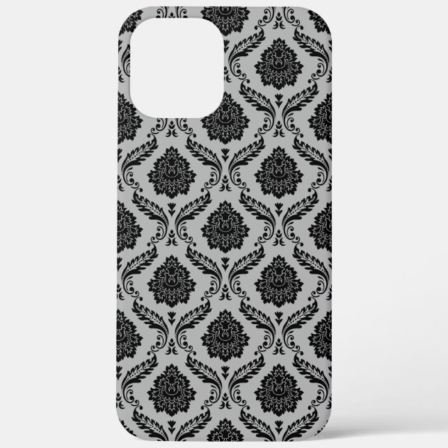 Coques Case-Mate iPhone Motif Damassé Rococo Noir sur Gris (Verso)