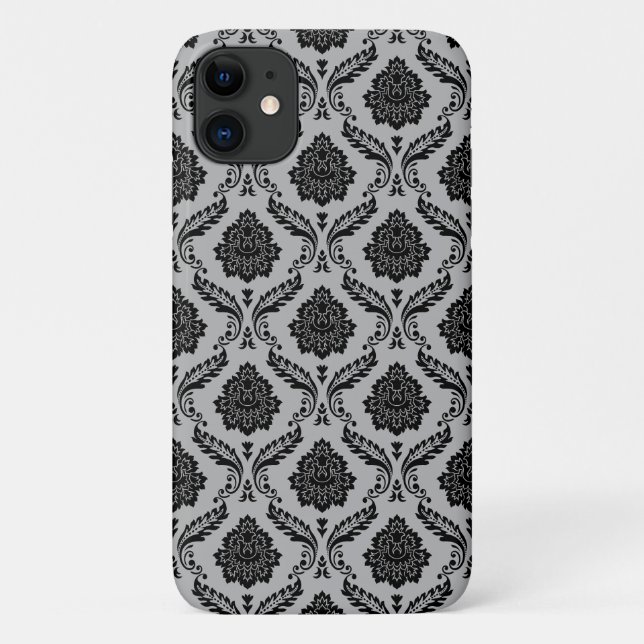 Coques Case-Mate iPhone Motif Damassé Rococo Noir sur Gris (Dos)