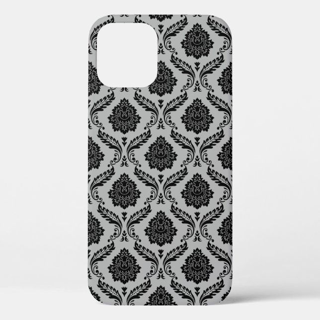 Coques Case-Mate iPhone Motif Damassé Rococo Noir sur Gris (Verso)