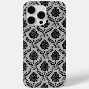 Coque Case-Mate iPhone Motif Damassé Rococo Noir sur Gris