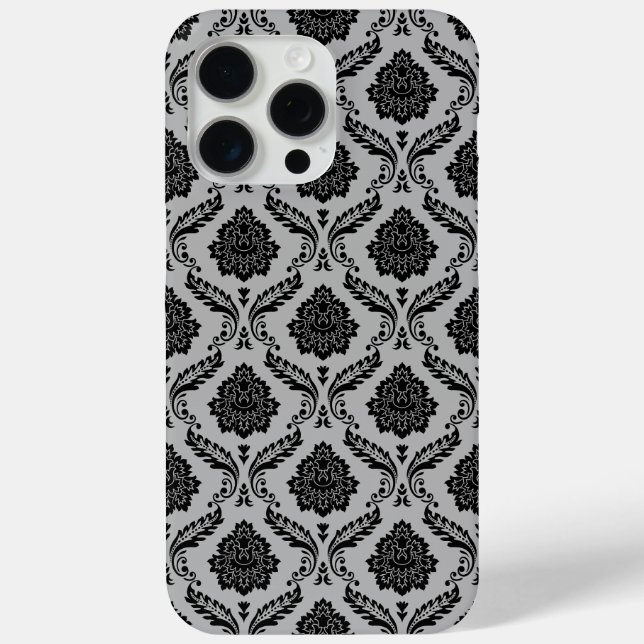 Coques Case-Mate iPhone Motif Damassé Rococo Noir sur Gris (Verso)