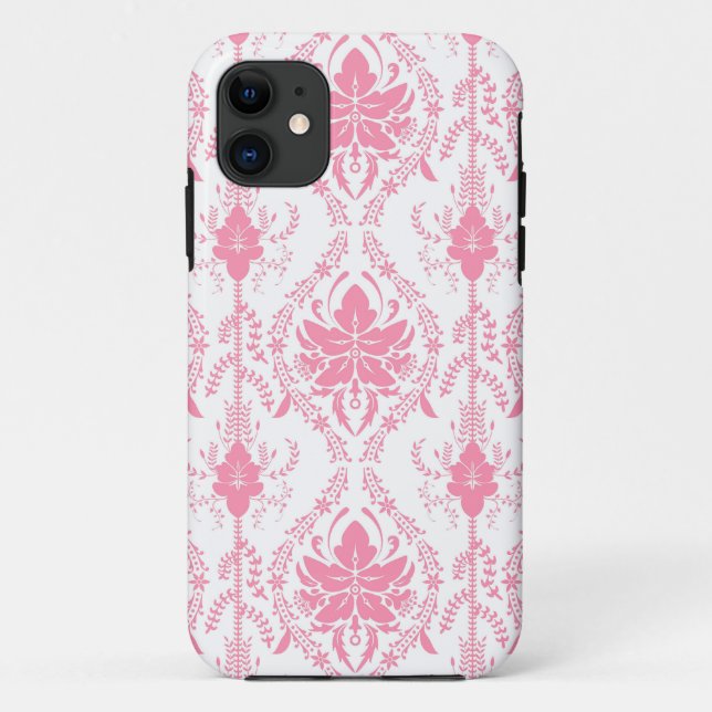 Coques Case-Mate iPhone motif damassé rose blanc (Dos)