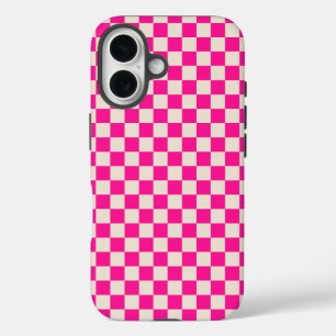 Coque Pour iPhone 16 Motif damier rose chaud et beige