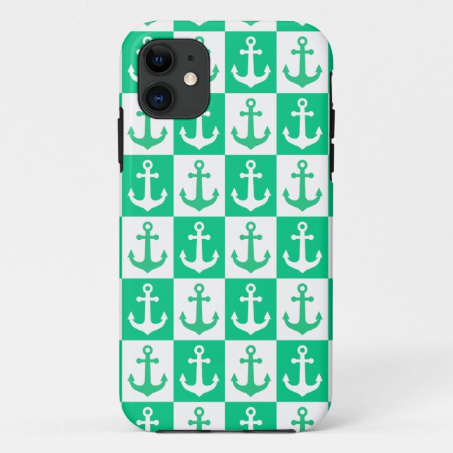 Coques Case-Mate iPhone motif d'Ancre À damiers navire - Vert océan (Dos)