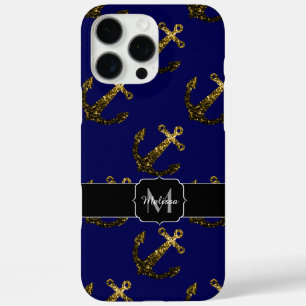 Coque iPhone 16 Pro Max Motif d'ancre avec faux éclats dorés Monogramme ma