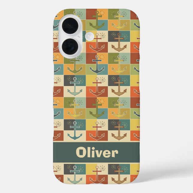 Coques Case-Mate iPhone Motif d'ancre moderne rétro nautical  (Verso)