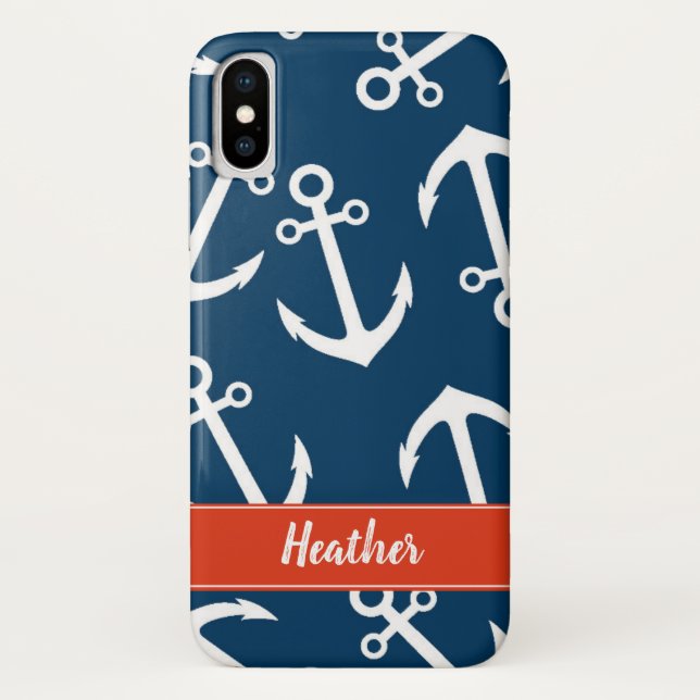 Coques Case-Mate iPhone Motif d'ancres de marine Monogramme nautique (Dos)
