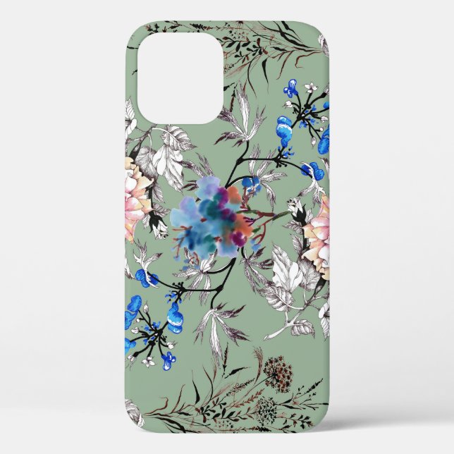 Coques Case-Mate iPhone Motif d'aquarelle Arrière - plan vert. (Verso)