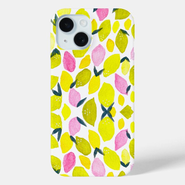Coques Case-Mate iPhone Motif d'aquarelle citron (Verso)