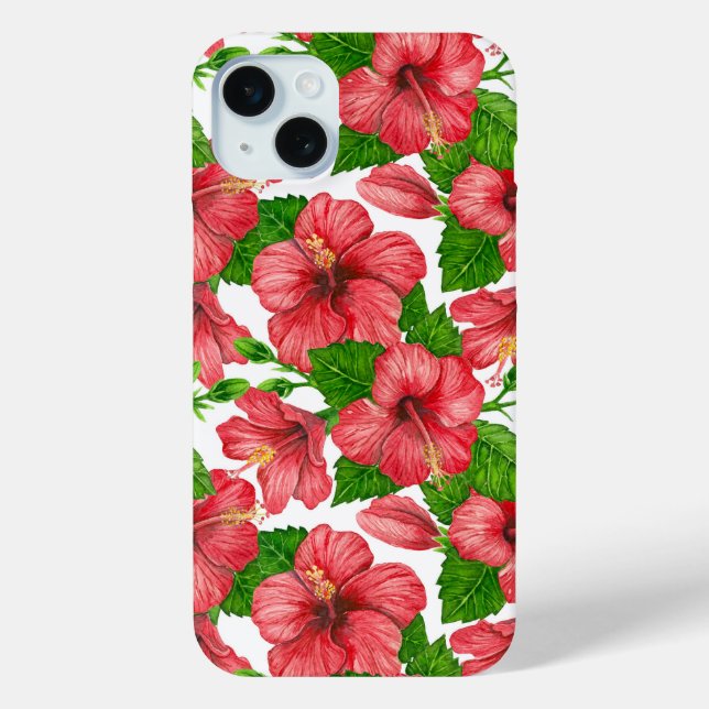 Coques Case-Mate iPhone Motif d'aquarelle d'hibiscus rouge (Verso)
