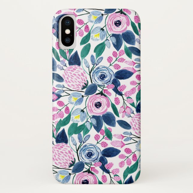 Coques Case-Mate iPhone Motif d'aquarelle Sweet Rose Navy Flowers (Dos)