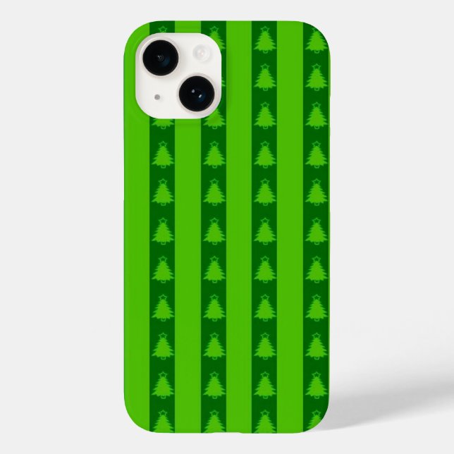 Coques Case-Mate iPhone Motif d'arbre de Noël à rayures vertes (Verso)