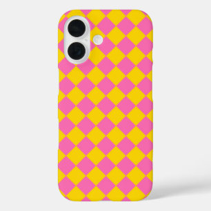 Coque Pour iPhone 16 Motif d'arlequins carrosserie rose-jaune