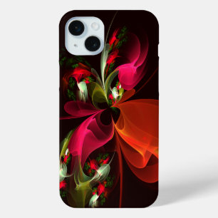 Coque Case-Mate iPhone Motif d'art abstrait moderne floral rouge vert #02