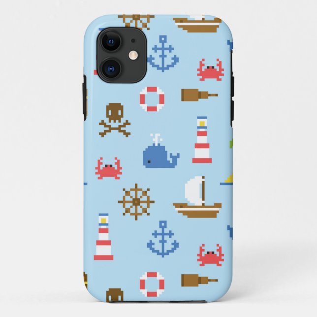 Coques Case-Mate iPhone Motif d'art de mer de pixel (Dos)