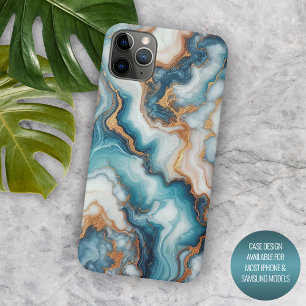 Coque Case-Mate iPhone Motif d'art en marbre bleu Turquoise foncé