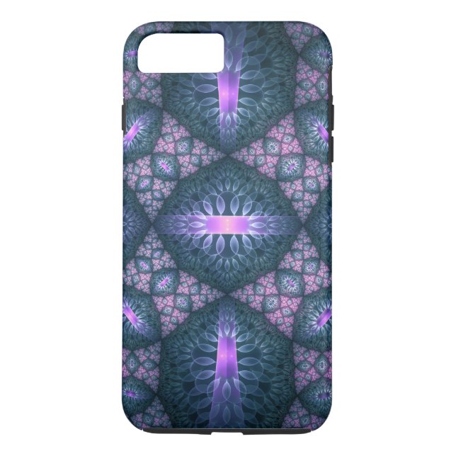 Coques Case-Mate iPhone Motif d'art fractal 3D turquoise violet rose (Dos)