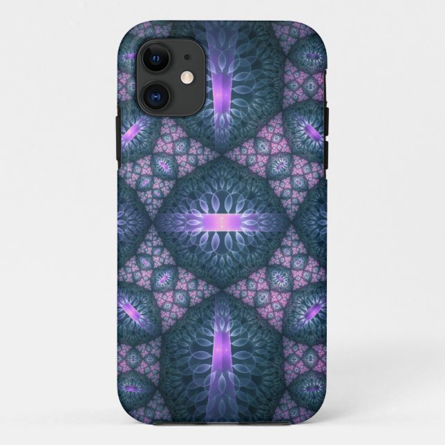 Coques Case-Mate iPhone Motif d'art fractal 3D turquoise violet rose (Dos)