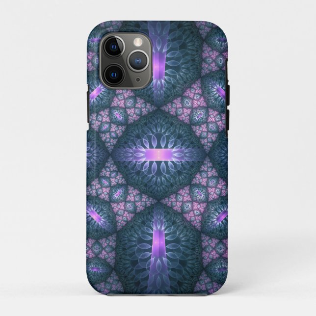 Coques Case-Mate iPhone motif d'art fractal 3D Turquoise violet rose (Dos)
