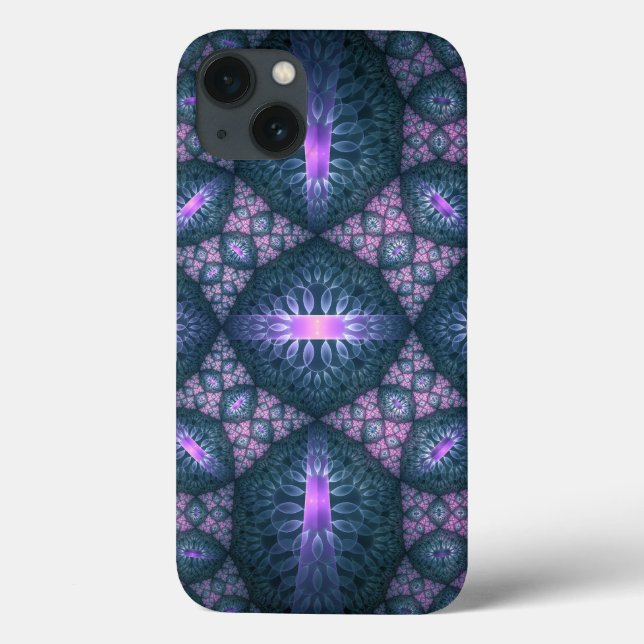 Coques Case-Mate iPhone motif d'art fractal 3D Turquoise violet rose (Verso)
