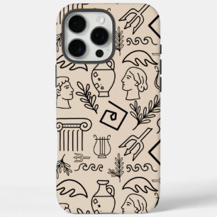 Coque iPhone 16 Pro Max Motif d'art linéaire de la Grèce antique
