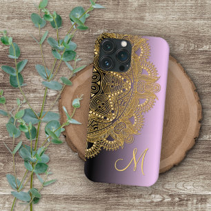 Case-Mate iPhone Case Motif d'art mandala en or personnalisé sur fond ro