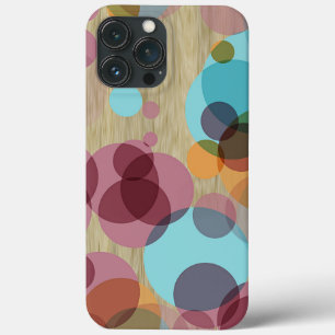 iPhone 13 Pro Max Coque Motif D'Art Pois Rtro Coloré Sur Faux Wood
