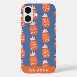Coque Pour iPhone 16 Motif de Ananas Mignon en Orange Bleu Personnalisé