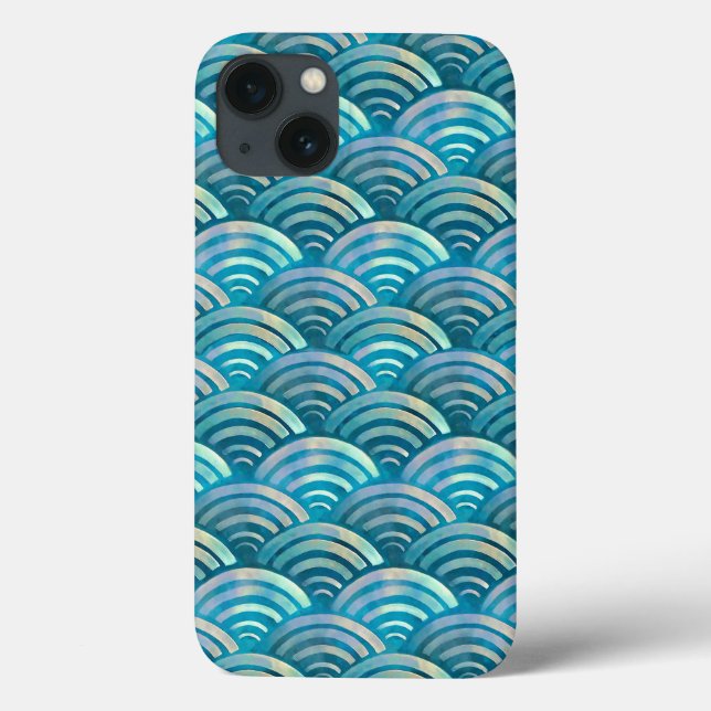 Coques Case-Mate iPhone Motif de balance de poissons perles bleues (Verso)
