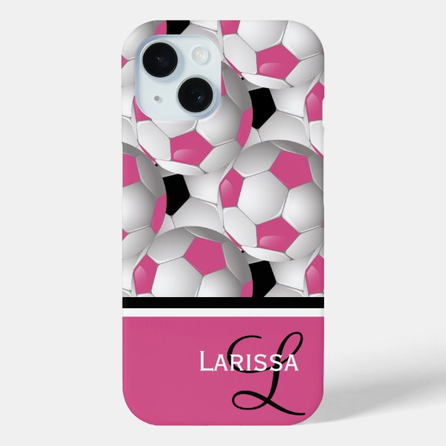 Coques Case-Mate iPhone Motif de balle de soccer rose Monogram (Verso)