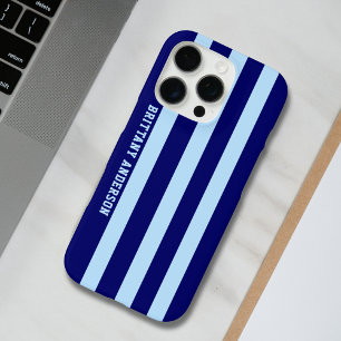 Coque iPhone 16 Pro Motif de bandes bleu et blanc Personnalisé
