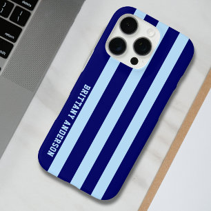 Coque iPhone 16 Pro Motif de bandes bleu et blanc Personnalisé