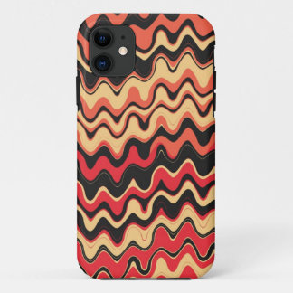 Coque iPhone 11 Motif de bandes ondulées de mer rétro (noir, rouge