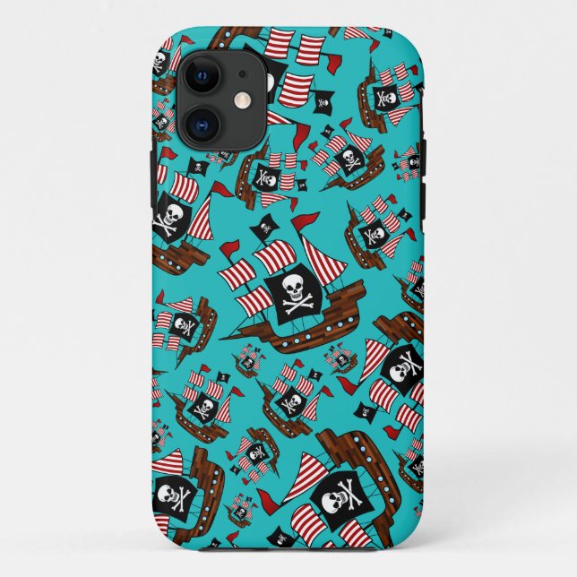 Coques Case-Mate iPhone Motif de bateau de pirates turquoise (Dos)
