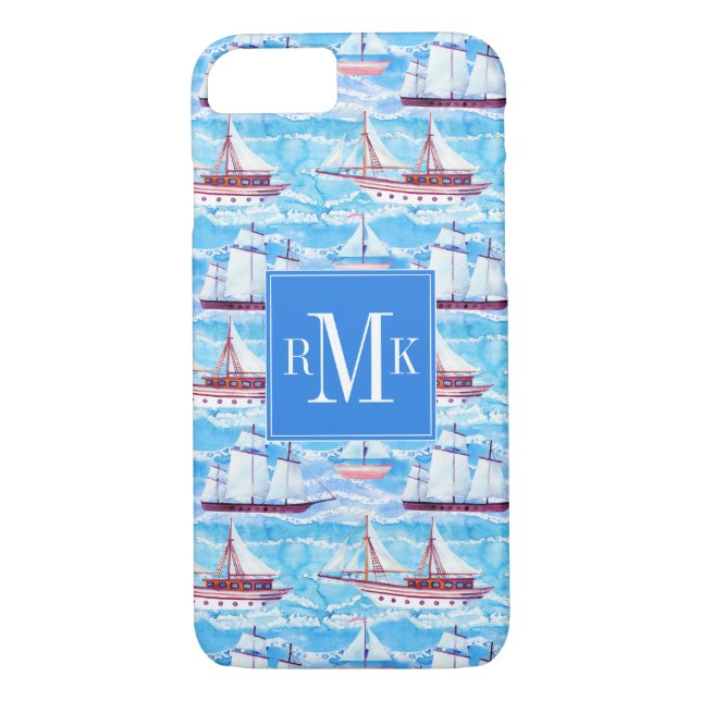 Coques Case-Mate iPhone Motif de bateaux de navigation d'aquarelle (Dos)