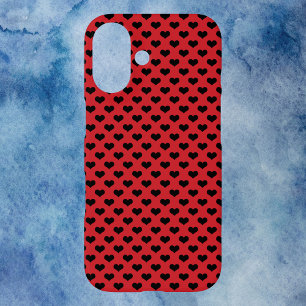 Coque Pour iPhone 16 Motif de Black Hearts Arrière - plan rouge